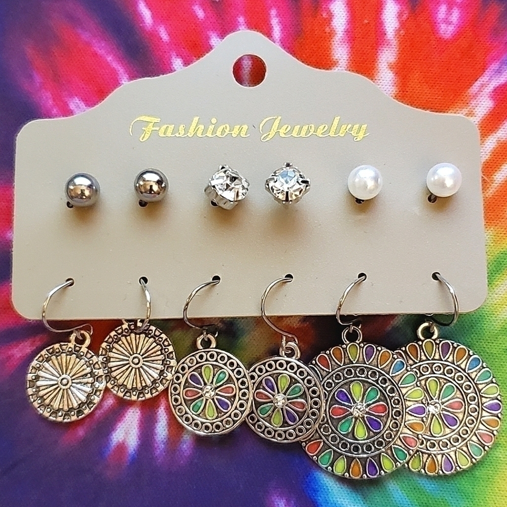 Nwt Silver Turquoise Boho Drop Dangle Earrings Stud Earrings Set of 6